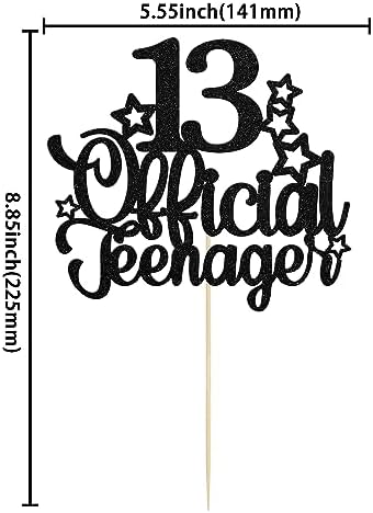 Ephlyn 1 Pack 13 Official Teenager Cake Topper Glitter Number 13 13th Birthday Cake Pick Decorations for Teen 13th Birthday Party Decorations Supplies Black
