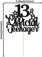 Ephlyn 1 Pack 13 Official Teenager Cake Topper Glitter Number 13 13th Birthday Cake Pick Decorations for Teen 13th Birthday Party Decorations Supplies Black