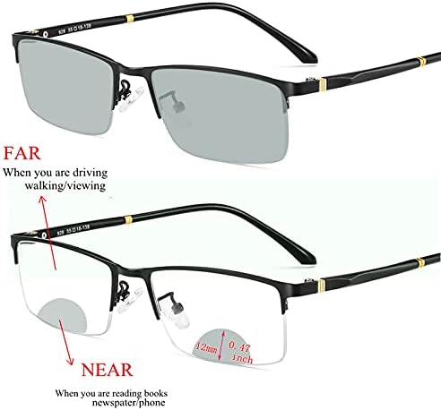 Transition Photochromic Rectangular Frame Bifocal Reading Glasses For Men Women Clear Sunglasses Readers UV400 (black, 0.00/+1.50 magnification)