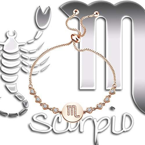 ENSIANTH Rose Gold Zodiac Sign Adjustable Bracelet Birthday Gift for Women