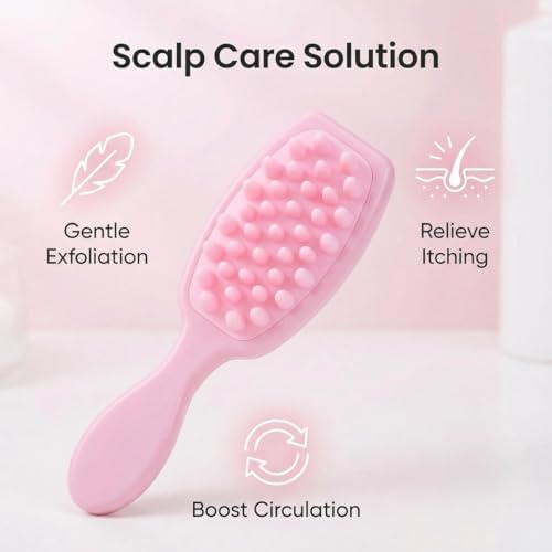 Extra Long Handle Shampoo Brush - Scalp Massager for Hair Washing & Exfoliation, Gentle Hair Care Tool for Men/Women/Kids, Relieves Itching, Dandruff & Stimulates Circulation (Pink)