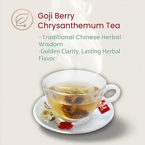 ADMIRINGAZELAND Goji Berry Chrysanthemum Tea Bags, 30 Count - Pyramid Teabags, 6 Ingredients - Dandelion Root, Wolfberry, Cassia Seed, Honeysuckle, Burdock - Chinese Herbal for Office & Home, 5.3 oz