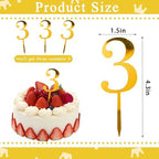 Gold Acrylic Number Cake Topper - 3 Piece Number “3” Cake Topper for Birthday Party, Wedding and Anniversary Cake Decorations