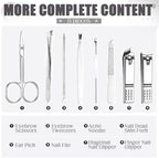 Geosar 12 Set 8 in 1 Manicure Set Stainless Steel Nail Clippers Kit Pedicure Care Tools with Leather Case Travel Grooming Kit Gift for Women Men Gift(Glitter Silver)