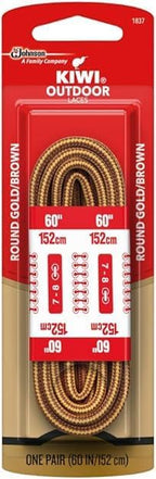 KIWI Outdoor Round Gold/Brown Boot Laces, 60 Inch, 12 Pack (12 Pairs) for Hiking, Work and Outdoor Boots