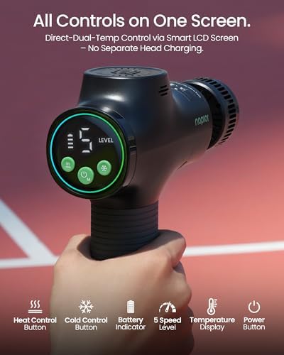 Massage Gun with Heat and Cold - [2026 Upgraded] Deep Tissue Percussion Massager, Quiet Powerful Massager Gun for Pain Relief, LED Display, 5 Speeds, Carrying Case