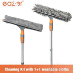 Eazer Window Squeegee Cleaner Tool, 2-in-1 Window Cleaning Kit with 62'' Extension Pole, Window Washer Equipment for Cars, Indoor & Outdoor Glass - Includes 2 Microfiber Cloths