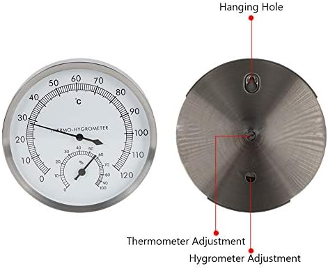 Mumusuki 2 in 1 Stainless Steel Sauna Thermometer Hygrometer, Wall Mounted Steam Room Temperature Humidity Monitor for Bathroom Hotel Indoor Use