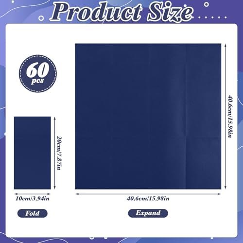 60 Pcs Navy Blue Linen-Feel Paper Napkins with Built-in Flatware Pocket, Graduation Pocket Linen Napkins Prefolded Cloth Like Paper Napkin Bulk for Silverware Birthday Bathroom Celebration Party
