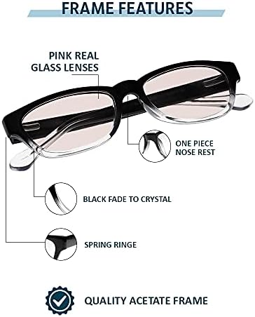 Real Glass Reading Glasses G502 with Pink Magnifying Lenses, UV Blocking Comfort Tint, 0.25 to 3.00 Diopter