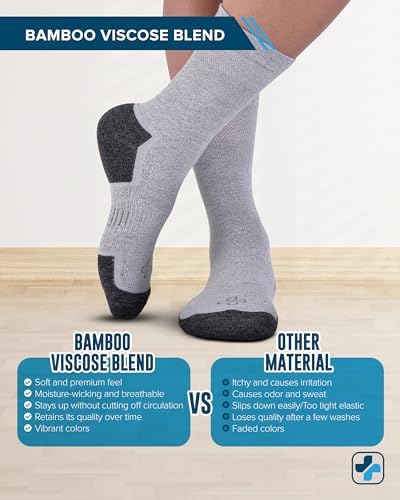 Doctor's Select Diabetic Socks for Men - 6 Pairs Non Binding Stretch Top, Bamboo Viscose Mens Diabetic Socks