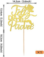 Rsstarxi 1 Pack Feliz Dia Del Padre Cake Topper Glitter Happy Father's Day Cake Pick for Happy Father's Day Theme Party Dad Birthday Cake Decorations Supplies Gold