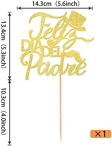 Rsstarxi 1 Pack Feliz Dia Del Padre Cake Topper Glitter Happy Father's Day Cake Pick for Happy Father's Day Theme Party Dad Birthday Cake Decorations Supplies Gold