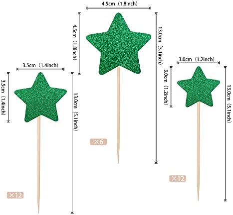 30 PCS Star Cupcake Toppers Glitter Assembled Twinkle Star Cupcake Picks Wedding Engagement Bridal Shower Birthday Party Cake Decorations Supplies Mixed Size Green