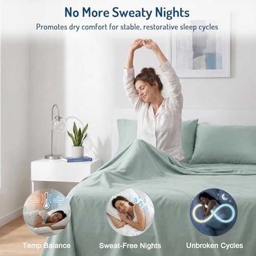 Degrees of Comfort Coolmax® Cooling Bed Sheets Queen Size for Hot Sleepers, Moisture Wicking Sheet Set for Night Sweats, Deep Pocket, Ultra Soft, Cozy for All Seasons, Aqua 4 Pieces