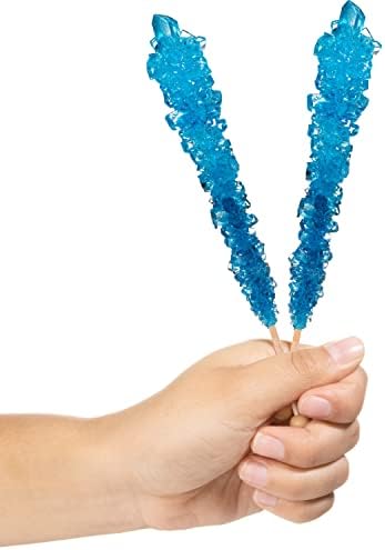 Blue Rock Candy Sugar Sticks - Blue Raspberry Flavored - 36 Individually Wrapped Candy Party Favors