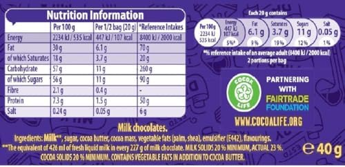 Cadbury Dairy Milk Chocolate Buttons Giant Bag 40g (Pack of 6)