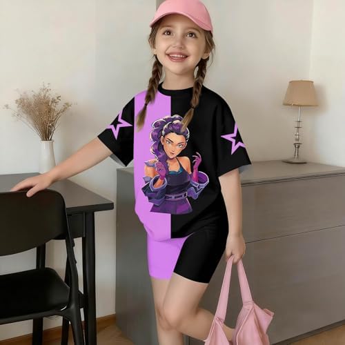 K-pop HUNTR/X T-Shirt+Shorts Hunter Print Outfits Set for Unisex Kids Cartoon Adventure Y2K Short Sleeve Costume Sets