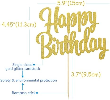 Happy Birthday Cake Topper Decoration - Gold Glitter Birthday Cake Topper Decoration Supplies， Photo Booth Props (gold01)