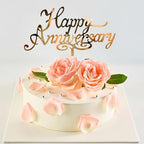 6pcs Happy Anniversary Cake Topper Gold Acrylic Cake Topper, Happy Anniversary Cake Sign, Wedding Cake Decorations Party Supplies