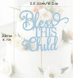 Bless This Child Cake Topper - Light Blue Glitter Chlid Christening Cake Decoration Supply - Smash Cake Topper for First Holy Communion Party/Baby Shower - Baptisim Cake Decor