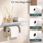 FORIOUS Double Toilet Paper Holder with Shelf, Wall Mount Tissue Roll Holder for Bathroom, 304 Stainless Steel Commercial Toilet Tissue Dispensers with Phone Shelf (1, Stainless Steel)