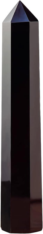Apengshi Large Obsidian Natural Healing Crystal Tower 5.9"-6.3" 6 Faceted Single Purification Guard Charger Crystal Wand Stone Meditation Home Decor Collection Gift