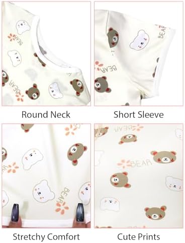 Adult Onesie Snap Crotch Cute Pajama Set Short Sleeve Bodysuit Plus Size Onesie Romper Womens Pajamas S-XL