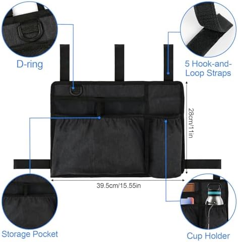 Walker Bag Basket with Cup Holder for Folding Walker Accessories for Seniors Elderly, Handicap, Foldable & Water Resistant Walker Storage Bags with Big Capacity - Black