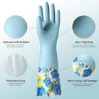KAQ 3 Pairs Dishwashing Cleaning Gloves, Reusable Long Rubber Gloves with Cotton Lining, Latex Free Dish Washing Gloves, Water Resistant Household Glove for Kitchen Bathroom(Medium)