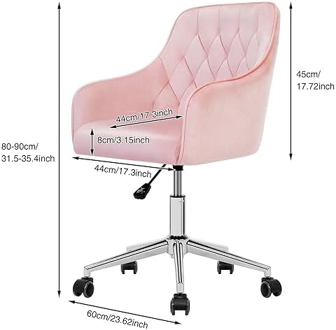VANSPACE Velvet Desk Chair Vanity Chair for Makeup with Wheels and Back Home Office Chair Adjustable Rolling Swivel Chair for Bedroom Vanity Room Pink