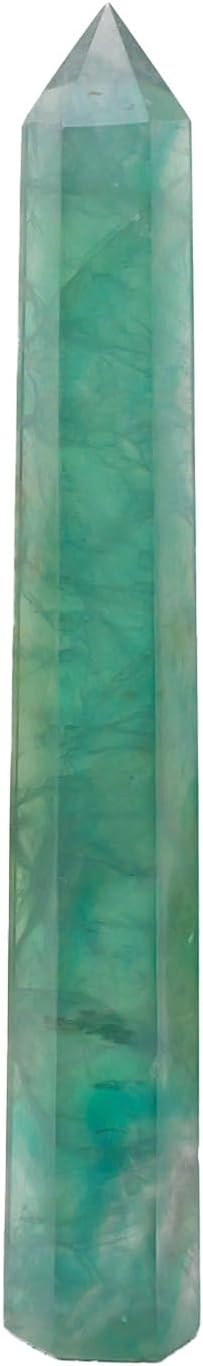 Apengshi 1PCS Natural Crystal Green Fluorite Tower 5.9"-6.3" (15-16cm) 6 Faceted Single Point Prism Healing Crystal Wand for Meditation Reiki Chakra Therapy
