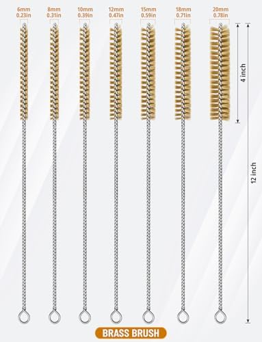 7pcs Brass Wire Brushes Set, 12 inch Pipe Cleaner Brush，Parts Cleaning Brush Bore Brushes for Tubes, Cylinders, Bottle, Auto Parts (6mm/8mm/10mm/12mm/15mm/18mm/20mm)