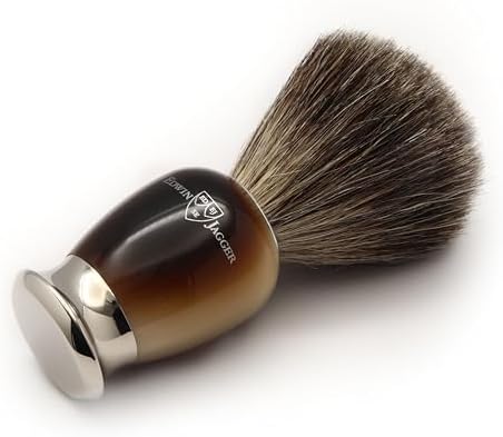 Edwin Jagger Simulated Horn Pure Badger Hair Shaving Brush with Nickel Plated Collar and End Cap