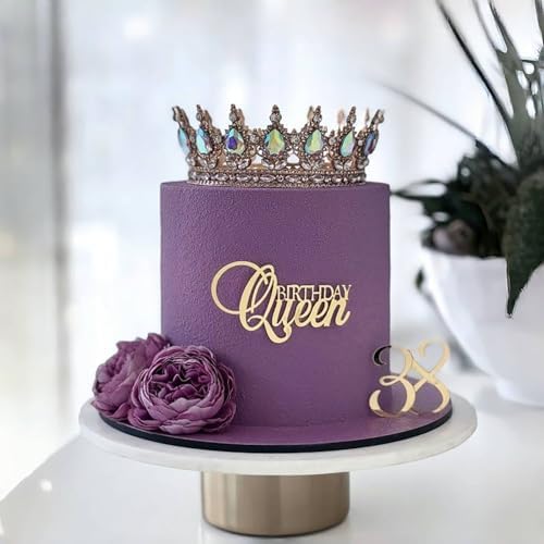 SRMIRO Birthday Queen Cake Topper Acrylic Gold Cake Decoration Women Girls Birthday Queen Cake Topper Valentine's Day Mother's Day Cake Decoration, A-BQ01