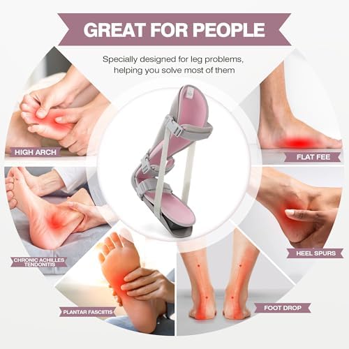Medibot Sleeping Stretch Boot-Plantar Fasciitis Night Splint Leg Support Brace, Comfortable & Adjustable, Fits Right or Left Foot for Achilles Tendonitis, Heel, Bone Spurs(Grey shell Pink lining S)