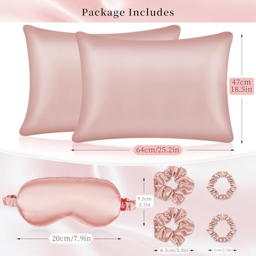 my novel things Satin Pillowcase Gift with Silk Satin Sleep Mask 4 Scrunchies, 2Pack Standard Size Pillow Cases Luxury Gifts for Women Mom Mother Wife Birthday Valentines Day Wedding for Girlfriend