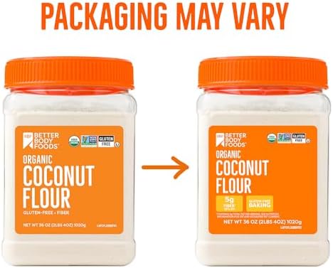 BetterBody Foods Organic Coconut Flour 2 Pound Jar, Gluten-Free White Flour Alternative with a Slight Coconut Taste and Aroma, 23% Dietary Fiber per Serving