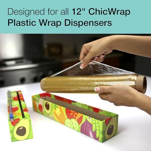 ChicWrap Professional Grade Plastic Wrap Refill Roll - 12 Inch X 250 Feet - Professional Grade Plastic Wrap - BPA Free and Kosher Certified - Reduces Waste & Saves Money