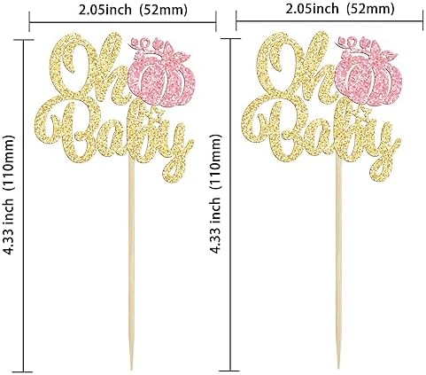 Gyufise 24Pcs Pumpkin Oh Baby Cupcake Toppers Glitter Fall Theme Cupcake Picks Baby Shower Cake Decorations for Gender Reveal Kids Birthday Party Supplies Gold