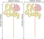 Gyufise 24Pcs Pumpkin Oh Baby Cupcake Toppers Glitter Fall Theme Cupcake Picks Baby Shower Cake Decorations for Gender Reveal Kids Birthday Party Supplies Gold