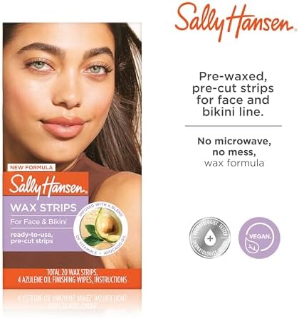 Sally Hansen Wax Kit Wax Strips for Face & Bikini| Vegan, Dermatologist Tested, Long-Lasting Smooth Skin | 20 Count