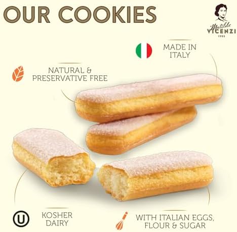 Matilde Vicenzi Vicenzovo Ladyfingers 14.10oz - Classic Italian Biscuits, Ladyfingers Cookies for Tiramisu, Kosher Dairy Cookies, Italian Bakery Dessert Gifts For Special Occasions 7.05 oz (200g), 2Pk