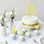 7PCS 60th Birthday Cake Topper Set - Gold Glitter Happy 60th Heart Cupcake Picks for 50th Birthday Party Decor for Men Women