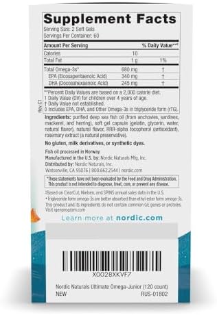 Nordic Naturals Ultimate Omega Jr., Strawberry - 120 Mini Soft Gels - 680 Total Omega-3s with EPA & DHA - Brain Health, Mood, Learning - Non-GMO - 60 Servings