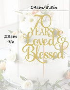 70 Years Loved Cake Topper - Gold Glitter 70th Birthday Cake Decorating Supplies, Perfect for Wedding, Anniversary or Birthday Party Decorations, Photo Booth Props
