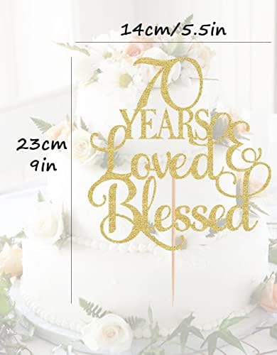 70 Years Loved Cake Topper - Gold Glitter 70th Birthday Cake Decorating Supplies, Perfect for Wedding, Anniversary or Birthday Party Decorations, Photo Booth Props