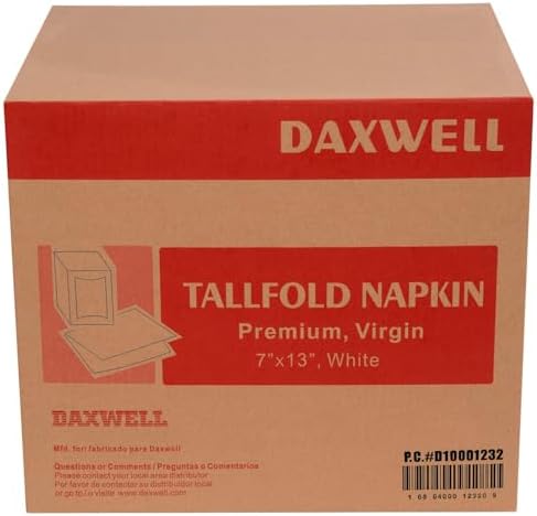 Daxwell Dispenser Napkins, Tall Fold, 1 Ply, White, D10001232 (Case of 10,000, 20 Packs of 500), 7" x 13"