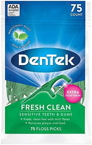 DenTek Fresh Clean Floss Picks, for Extra Tight Teeth, 75 Count, (Pack of 6)