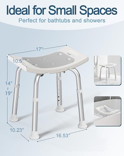 HOMLAND Shower Chair for Inside Shower, 400 lbs Adjustable Shower Stool with Suction Feet, Shower Seat for Inside Tub Bathroom Bench Bath Chair for Elderly and Disabled - Light Gray